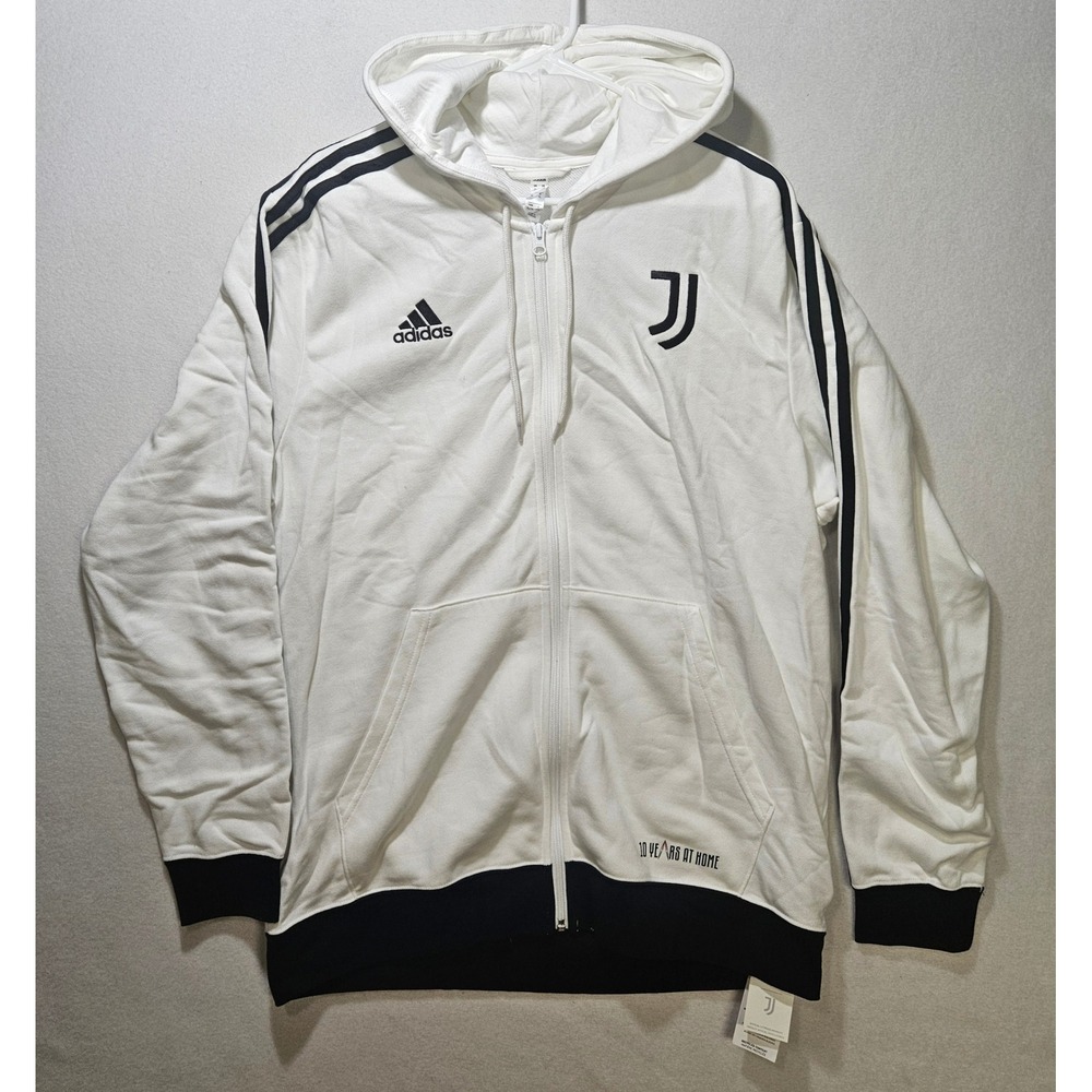 Adidas Men's Juventus Full Zip Hoodie 3-Stripes, White/Black, Sz XL, New/Blem